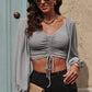 Drawstring Detail Balloon Sleeve Cropped Blouse