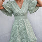 Printed Smocked Waist Layered Surplice Dress