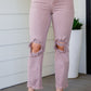 Babs High Rise Distressed Straight Jeans in Mauve