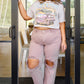 Babs High Rise Distressed Straight Jeans in Mauve