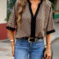 Geometric Print Notched Blouse