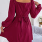 Tied Square Neck Balloon Sleeve Dress