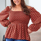 Plus Size Square Neck Balloon Sleeve Peplum Blouse