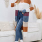 Long Color Block Open Front Pocketed Cardigan