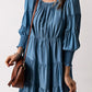 Ruched Round Neck Lantern Sleeve Dress