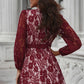 Pompom Trim Puff Sleeve Belted Lace Dress