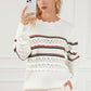 Openwork Striped Round Neck Sweater