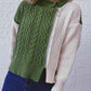 Cable-Knit Contrast Zip-Up Cardigan