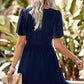 Round Neck Flutter Sleeve Belted Dress