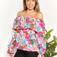 Double Take Floral Off-Shoulder Flounce Sleeve Layered Blouse