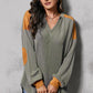 Striped Notched Long Sleeve Blouse