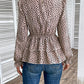 Printed Round Neck Smocked Flounce Sleeve T-Shirt