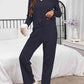 Round Neck Long Sleeve Top and Drawstring Pants Lounge Set