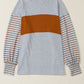 Striped Round Neck Lantern Sleeve Sweatshirt
