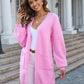Open Front Dropped Shoulder Cardigan with Pocket