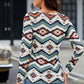 Printed Notched Neck Long Sleeve Top