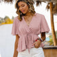 Printed Tied Flutter Sleeve Babydoll Blouse