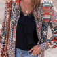Printed Open Front Collared Neck Cardigan
