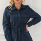 Geometric Button Up Drawstring Collared Neck Jacket