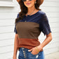 Color Block Spliced Lace Buttoned Tee
