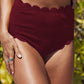 Scalloped Hem Textured Swim Bottoms