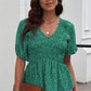 Smocked Balloon Sleeve Peplum Blouse