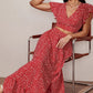 Printed Flutter Sleeve Crop Top and Ruffle Hem Slit Skirt