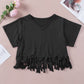 V-Neck Fringe Hem T-Shirt