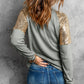 Leopard Sequin Round Neck Long Sleeve Top