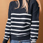 Striped Decorative Button Mock Neck Sweater