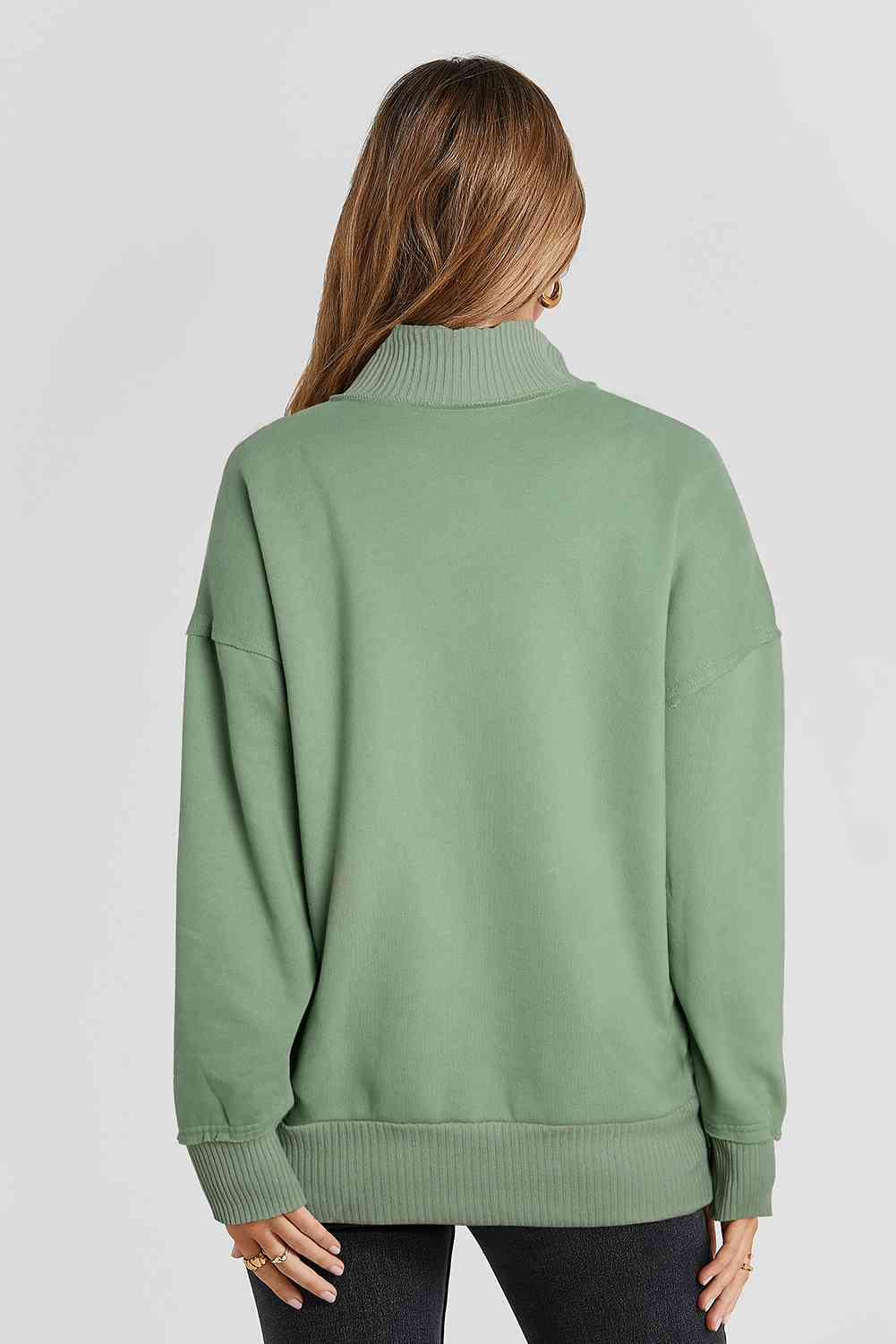 Half Sanp Drop Shoulder Long Sleeve Sweatshirt