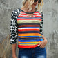Mixed Print Cutout Three-Quarter Sleeve Top