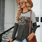 Color Block Round Neck Long Sleeve Blouse
