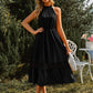Grecian Neck Spliced Lace Midi Dress