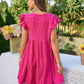 Textured V-Neck Flutter Sleeve Dress