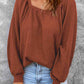 Square Neck Waffle-Knit Top