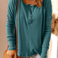 Waffle Knit Henley Long Sleeve Top