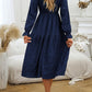 Round Neck Velvet Smocked Flounce Sleeve Dress