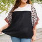 Plus Size Printed Color Block Ruffled Blouse