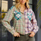 Contrast Plaid Long Sleeve Collared Neck Shirt