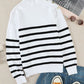 Striped Decorative Button Mock Neck Sweater