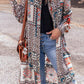 Printed Open Front Collared Neck Cardigan