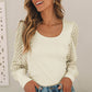 Textured Mesh Sleeve Ribbed Blouse