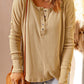 Waffle Knit Henley Long Sleeve Top