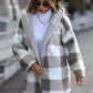 Plaid Open Front Hooded Coat