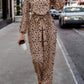 Leopard Tie Front Balloon Sleeve Jumpsuit