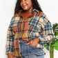 Double Take Plaid Curved Hem Shirt Jacket with Breast Pockets