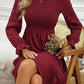 Round Neck Velvet Smocked Flounce Sleeve Dress