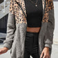 Leopard Zip Up Dropped Shoulder Hoodie
