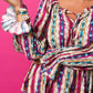 Striped Tie Neck Flounce Sleeve Babydoll Top